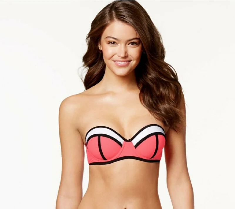 California Waves Junior's Colorblocked Underwire Push-up Top, Coral, S