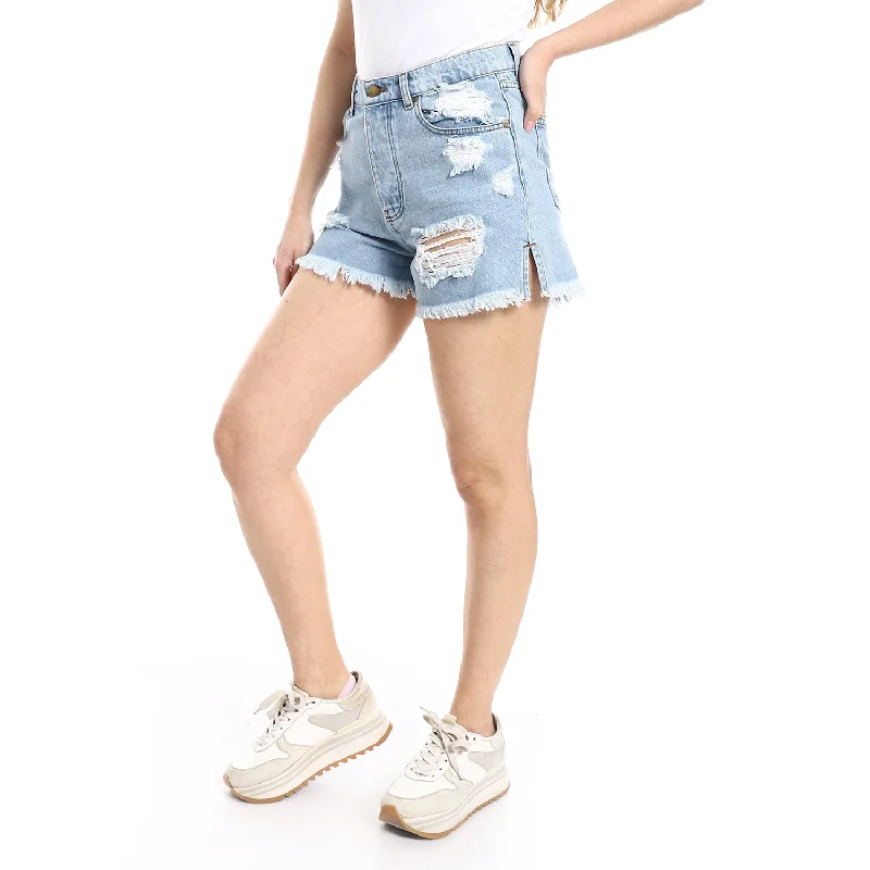 Denim Short With Elastic Waist - Merch