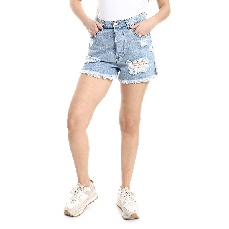 Denim Short With Elastic Waist - Merch