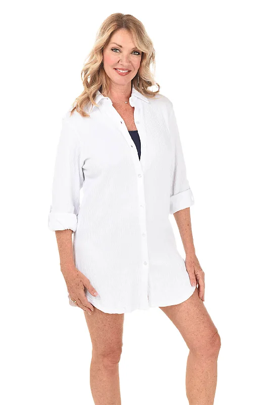 Crinkle Button-Front Shirt Cover-Up