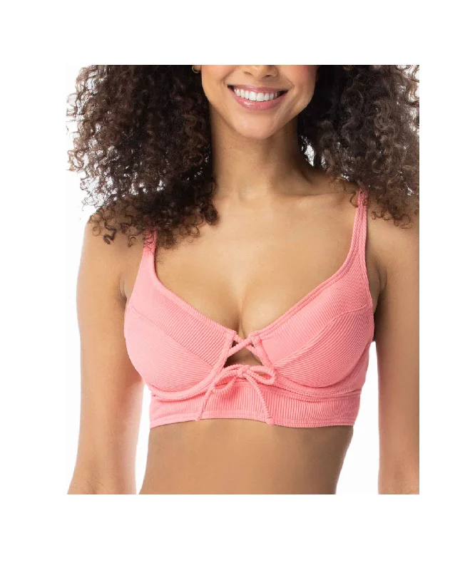 SUNDAZED Women's Sonia Underwire Tie-Front Bikini Top, Pink, 36C