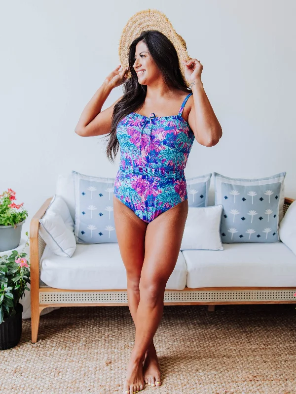 Women's Belted One Piece - Tropical Nights