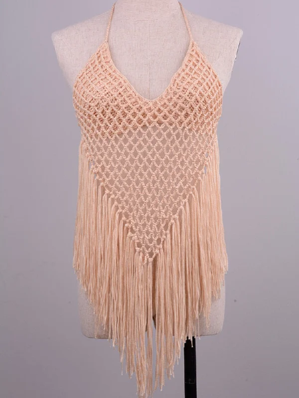 Women's Cotton Hollow Out Tassel Mid-Waist Cover-Up Beachwear