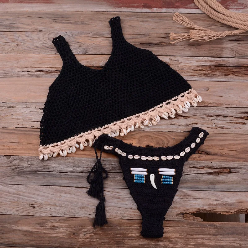 Women's Cotton Two Piece Split Knit Handmade Crochet Swimwear