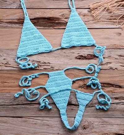 Women's Handmade Crochet Sexy Bikini Set Sun Bathing Beach Swimwear