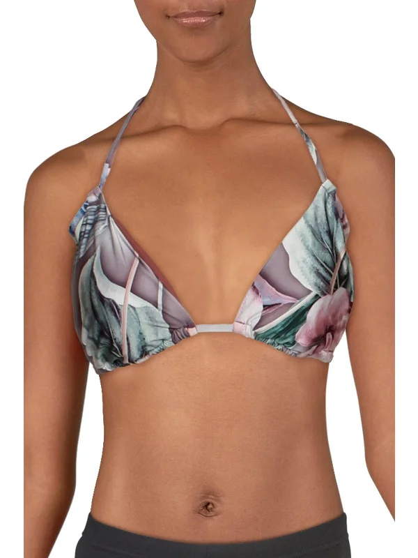 Womens Ruched Printed Bikini Swim Top