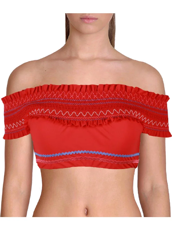 Womens Ruffled Off The Shoulder Bikini Swim Top