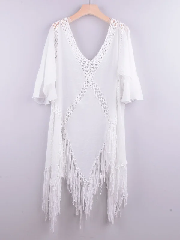 Women's Sexy Summer Beachwear Tunic Tassel Crochet Bikini Cover-Up