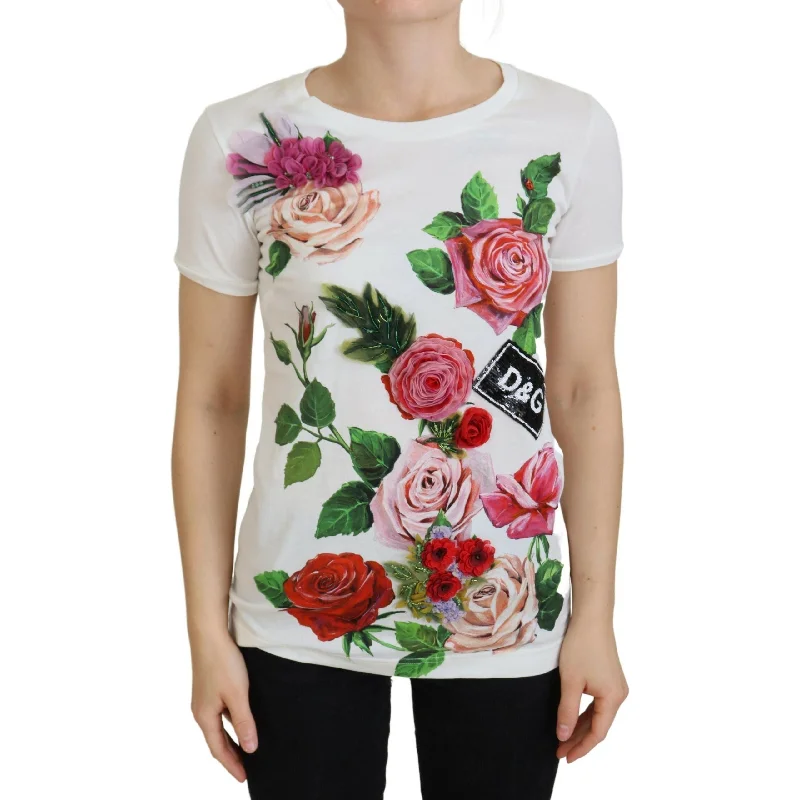 Dolce & Gabbana Elegant Multicolor Rose Print Cotton Tee