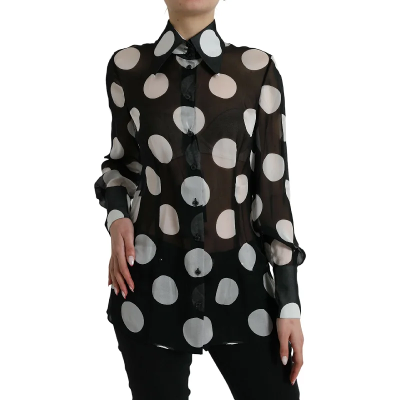 Dolce & Gabbana Silk Collared Button-Up Blouse in Black & White