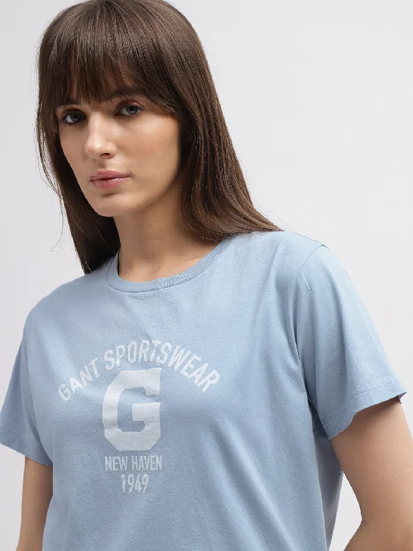 Gant Women Blue Printed Round Neck Short Sleeves T-Shirt