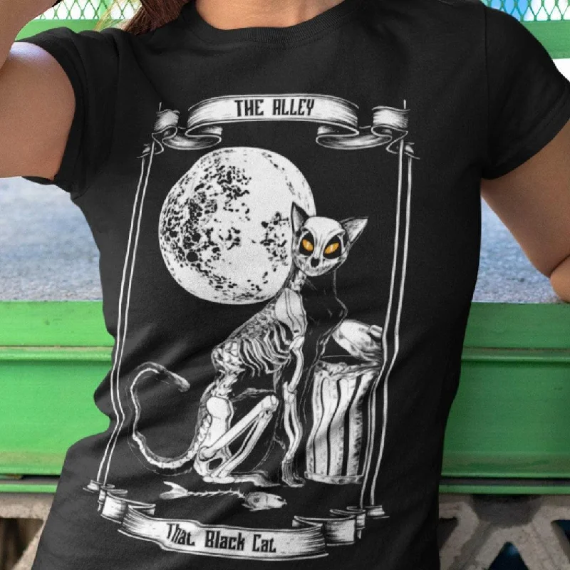 Black Cat Skeleton Womens Tshirt