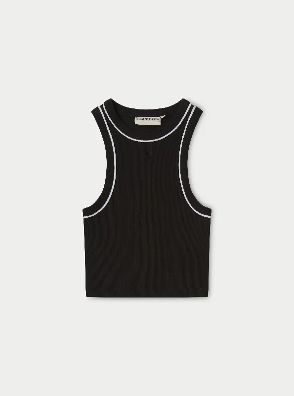 PIPED RACER CROP TOP - BLACK