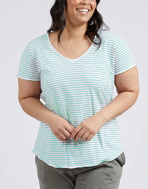 Remi Stripe Vee Tee - White/Green Stripe