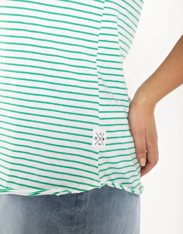 Remi Stripe Vee Tee - White/Green Stripe