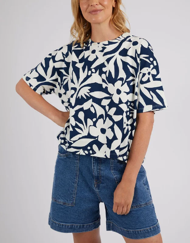 Stencil Floral Tee - Naval Blue Floral Print