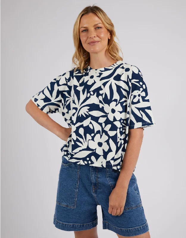 Stencil Floral Tee - Naval Blue Floral Print