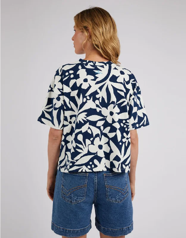 Stencil Floral Tee - Naval Blue Floral Print