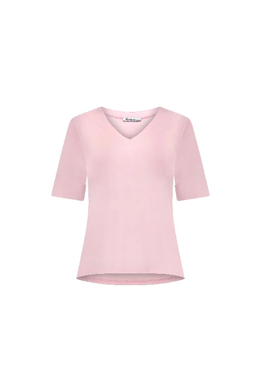 Vassalli V Neck S/S Top - Light Pink