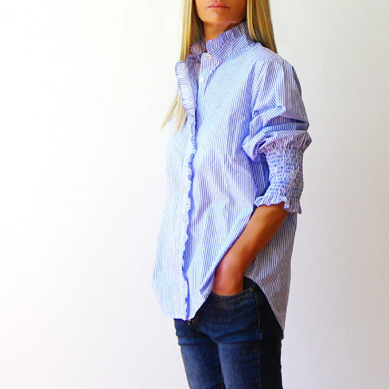 Who's Charlie Poppy Shirt - Stripe Poplin Azure & White