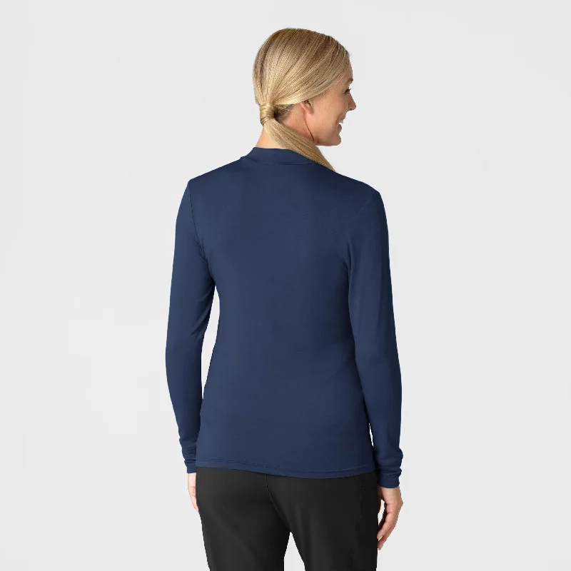 Women’s Long Sleeve Mock Neck Silky Tee - Navy