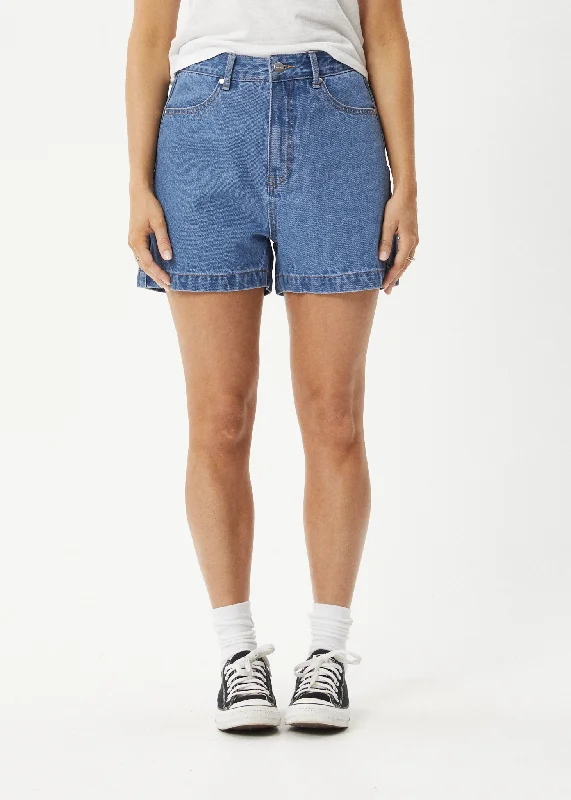 AFENDS Womens Seventy Threes - Hemp Denim Shorts - Worn Blue