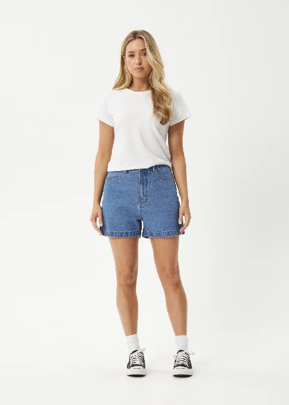 AFENDS Womens Seventy Threes - Hemp Denim Shorts - Worn Blue