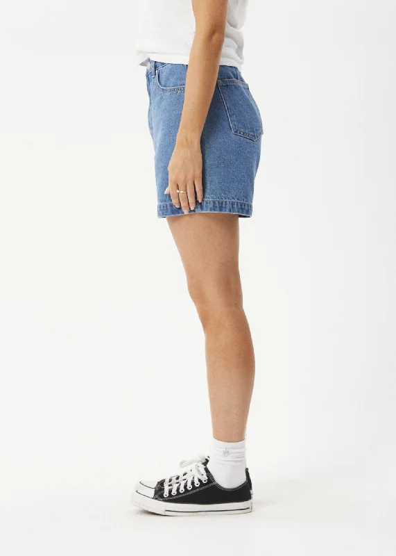 AFENDS Womens Seventy Threes - Hemp Denim Shorts - Worn Blue