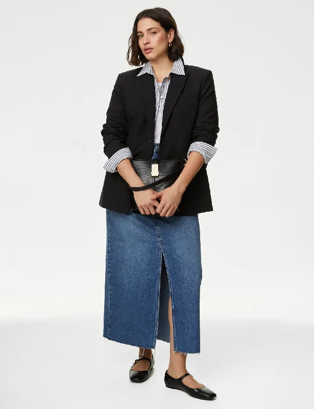 Denim Split Front Maxi Skirt