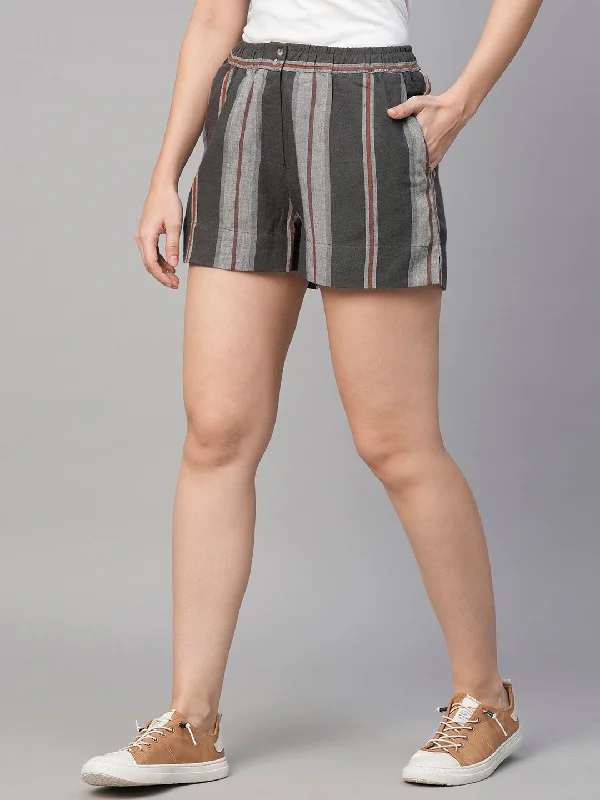 Women's Grey Viscose Linen Regular Fit Shorts