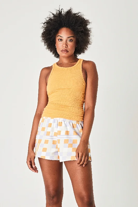 SUMMI SUMMI Womens French Terry Shorts Mango Check Mate