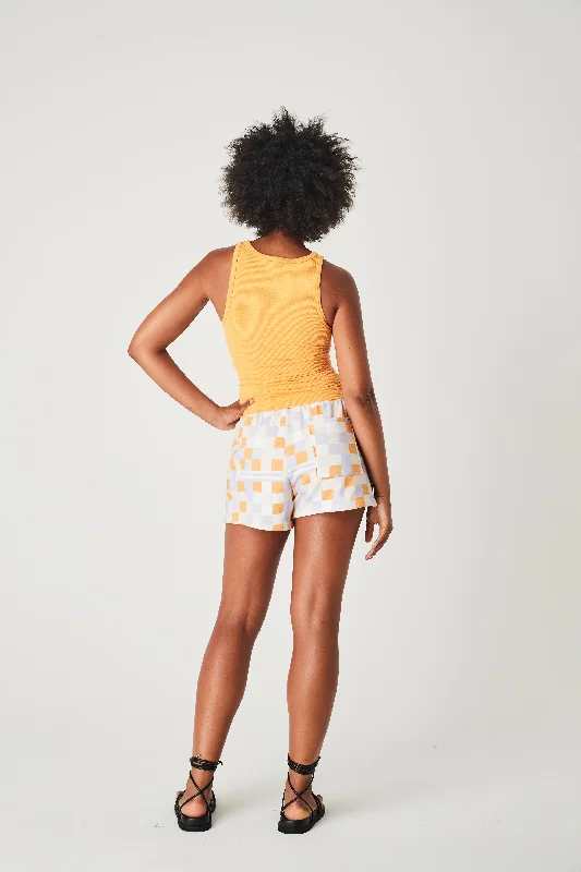 SUMMI SUMMI Womens French Terry Shorts Mango Check Mate