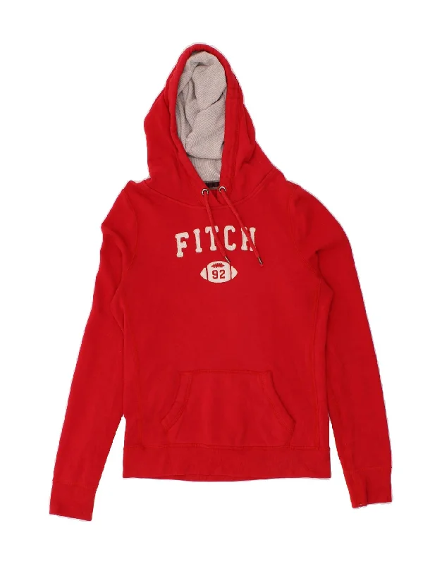 ABERCROMBIE & FITCH Womens Graphic Hoodie Jumper UK 14 Medium Red Cotton