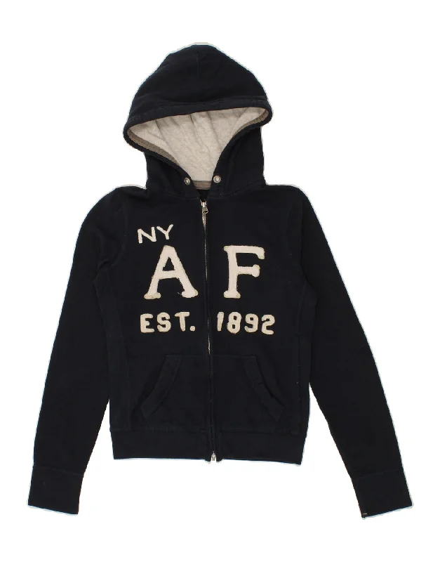 ABERCROMBIE & FITCH Womens Zip Hoodie Sweater UK 10 Small Navy Blue Cotton