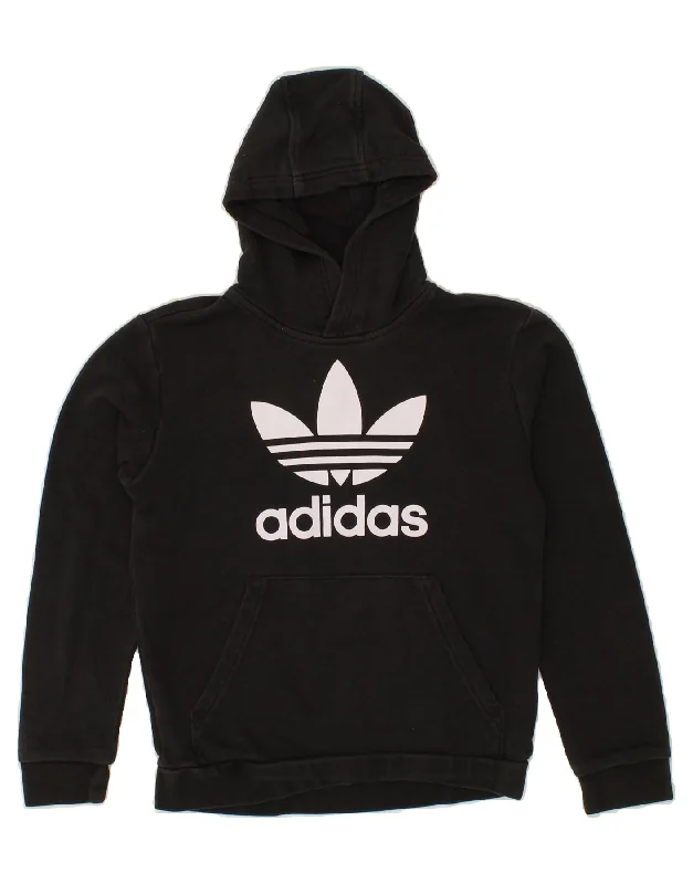 ADIDAS Boys Graphic Hoodie Jumper 10-11 Years Black Cotton