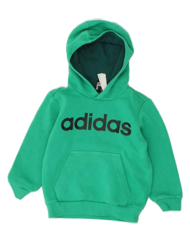 ADIDAS Boys Graphic Hoodie Jumper 5-6 Years Green Cotton