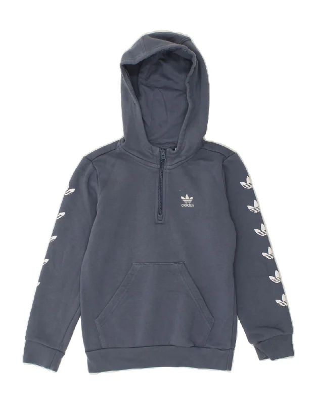 ADIDAS Boys Graphic Hoodie Jumper 7-8 Years Blue Cotton