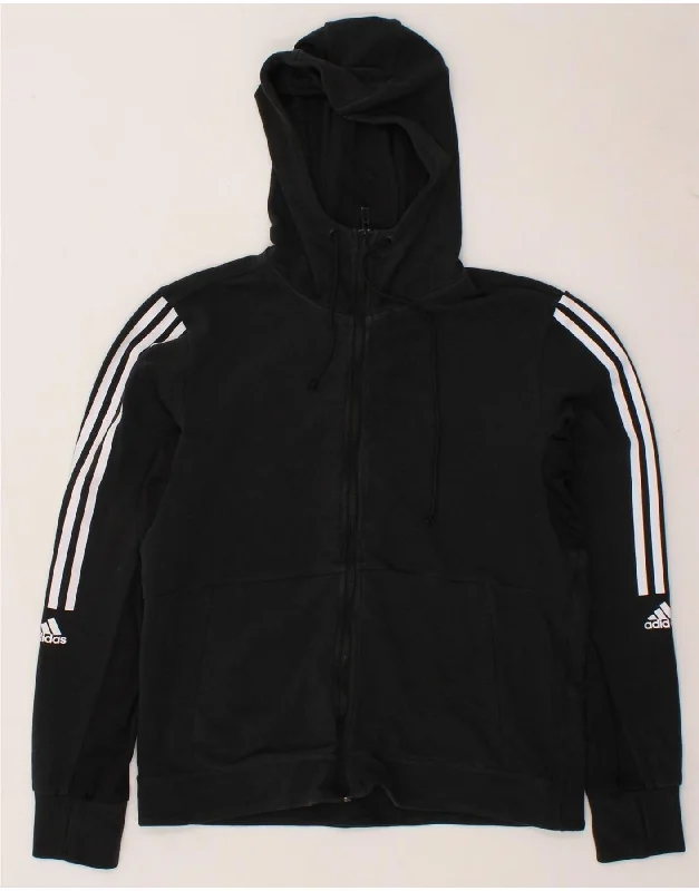 ADIDAS Womens Graphic Zip Hoodie Sweater UK 12/14 Medium Black Cotton