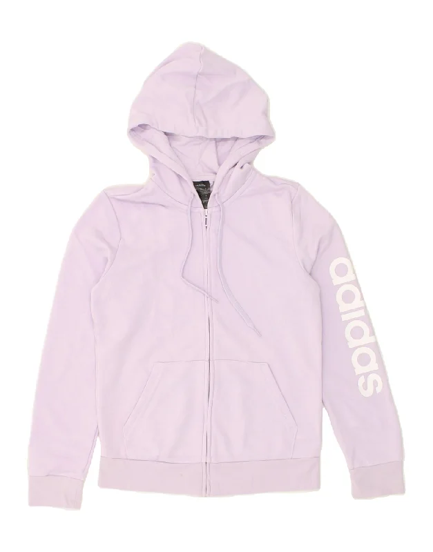 ADIDAS Womens Graphic Zip Hoodie Sweater UK 8/10 Small Purple Cotton