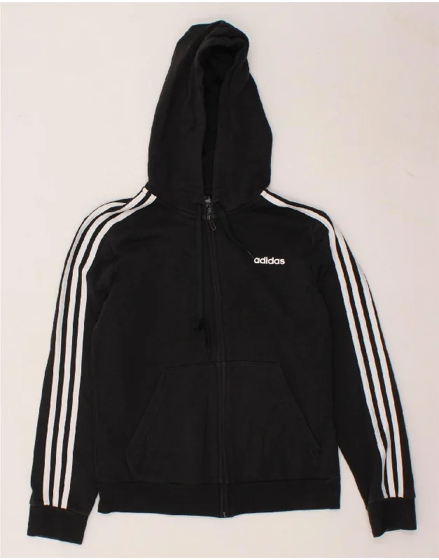 ADIDAS Womens Zip Hoodie Sweater UK 12/14 Medium Black Cotton