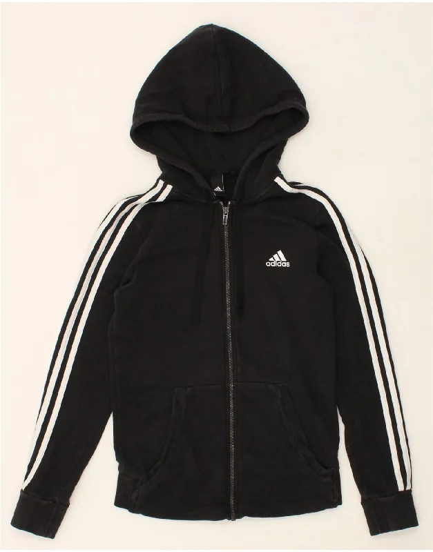 ADIDAS Womens Zip Hoodie Sweater UK 12 Medium Black