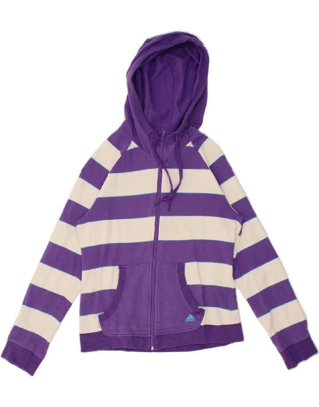 ADIDAS Womens Zip Hoodie Sweater UK 14 Medium  Purple Striped