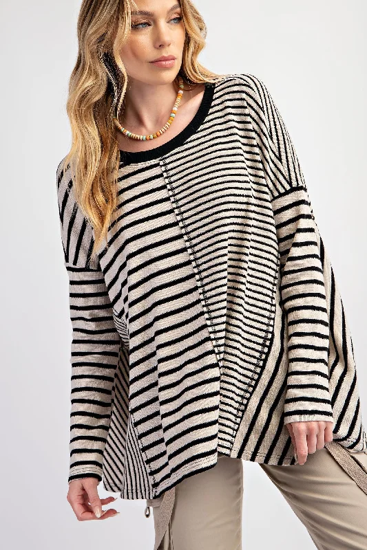 Black Mixed Stripe Trapeze Top