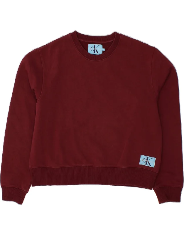 CALVIN KLEIN JEANS Womens Crop Sweatshirt Jumper UK 14 Medium Burgundy