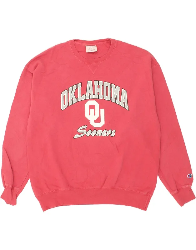 CHAMPION Mens Oklahoma Graphic Sweatshirt Jumper Large Pink Cotton