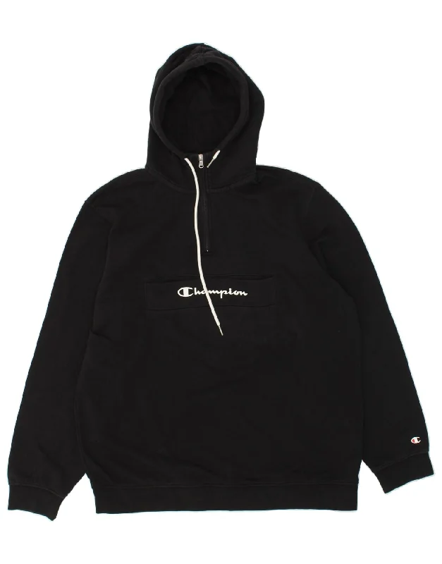 CHAMPION Mens Zip Neck Hoodie Jumper 2XL Black Cotton