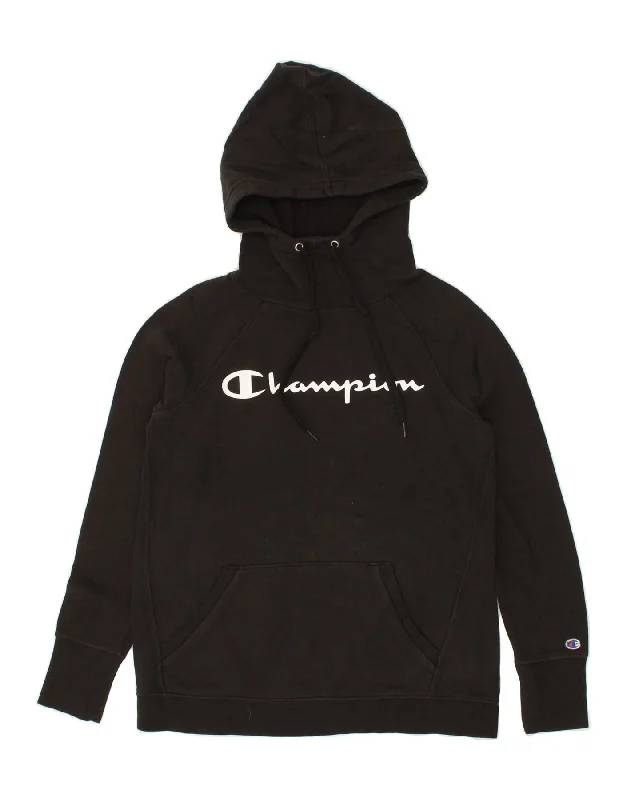 CHAMPION Womens Graphic Hoodie Jumper UK 6 XS Black Polyester