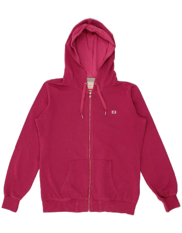 CHAMPION Womens Zip Hoodie Sweater UK 16 Large Pink Cotton