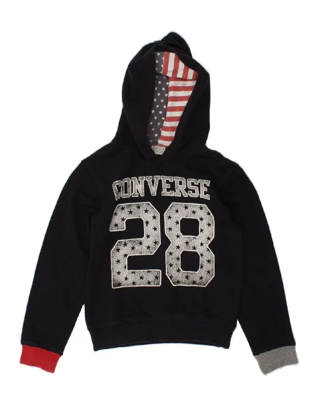 CONVERSE Boys Graphic Hoodie Jumper 9-10 Years Navy Blue Cotton