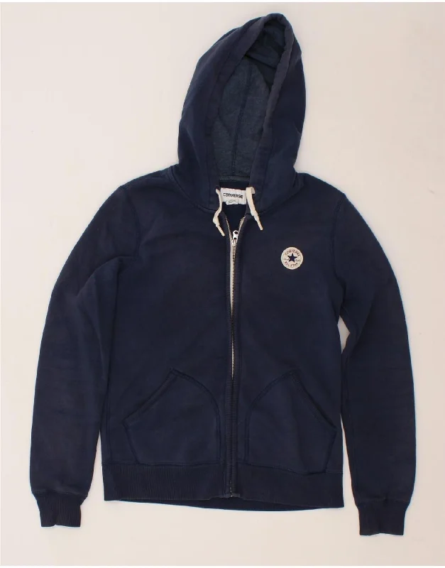 CONVERSE Womens Zip Hoodie Sweater UK 10 Small Navy Blue Cotton